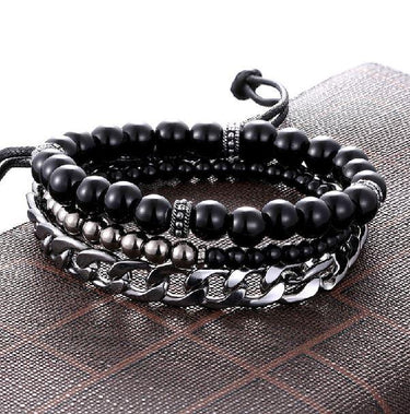 Men's 3pc Multi-layer Steel , Onyx & Leather STAMINA Set